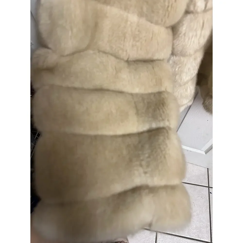 IDEOLOGY LIGHT TAN BROWN FAUX FUR JACKET RETRO STYLE Honey Coat Soft XL Hook Eye - Picture 7 of 10